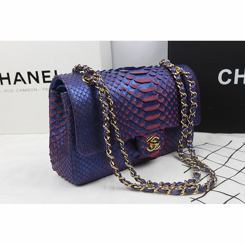 2015 Chanel 2.55 Series Flap Bag Original Snake Leather 1112 Blue