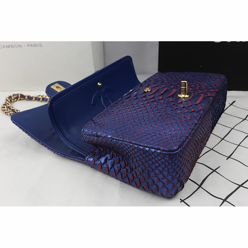 2015 Chanel 2.55 Series Flap Bag Original Snake Leather 1112 Blue