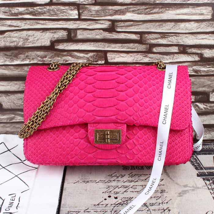 2015 Chanel 2.55 Series Flap Bag Original Snake Leather 1112 Rose