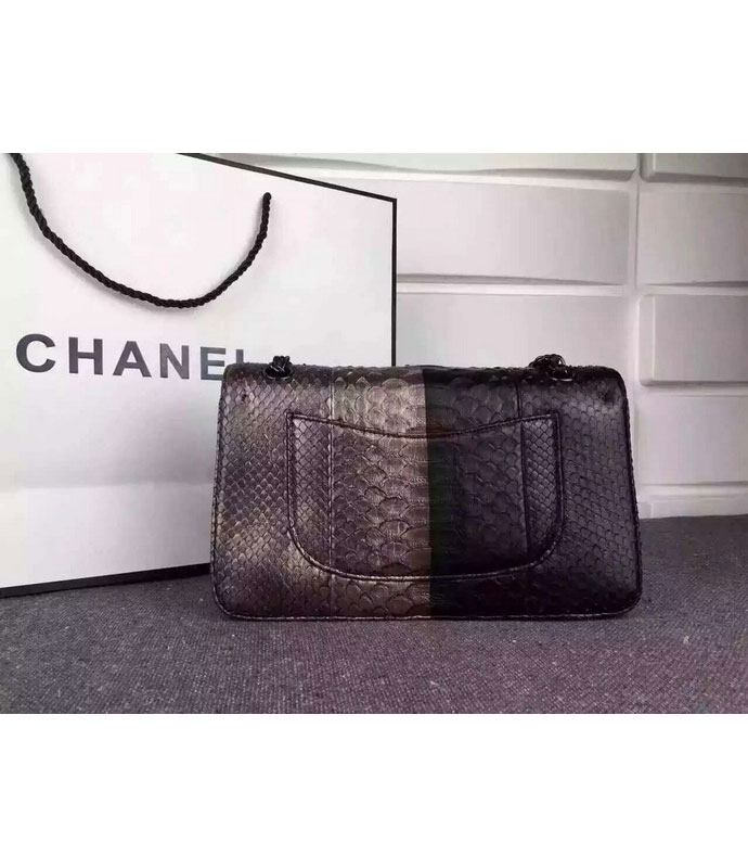 2015 Chanel 2.55 Series Flap Bag Python Leather A1112 Black&Bronze