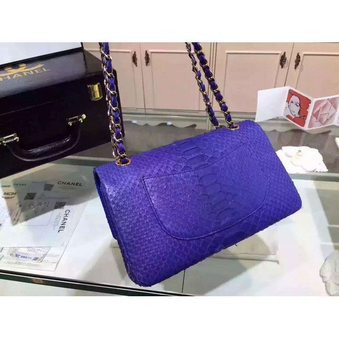 2015 Chanel 2.55 Series Flap Bag Python Leather A1112 Blue with Gold