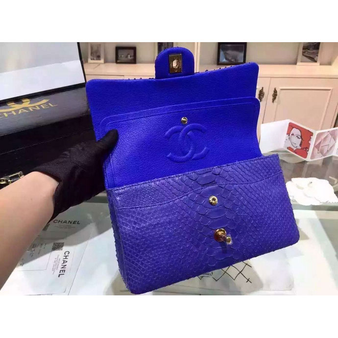 2015 Chanel 2.55 Series Flap Bag Python Leather A1112 Blue with Gold