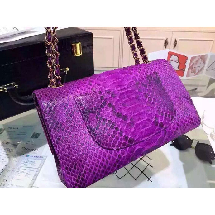 2015 Chanel 2.55 Series Flap Bag Python Leather A1112 Purple with Gold