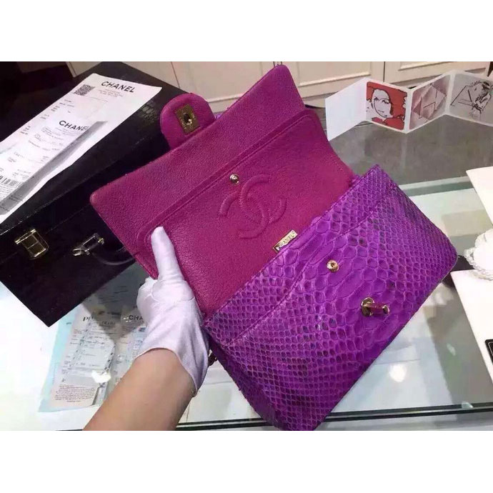 2015 Chanel 2.55 Series Flap Bag Python Leather A1112 Purple with Gold