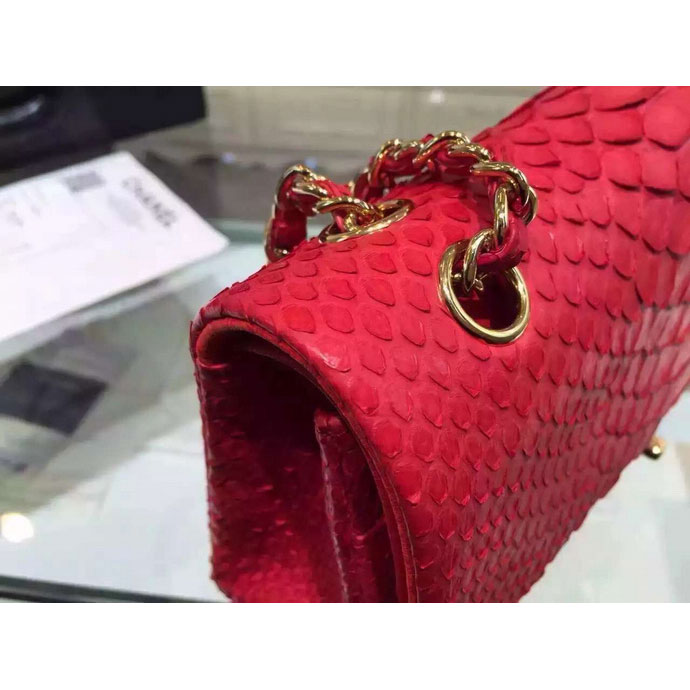 2015 Chanel 2.55 Series Flap Bag Python Leather A1112 Red with Gold