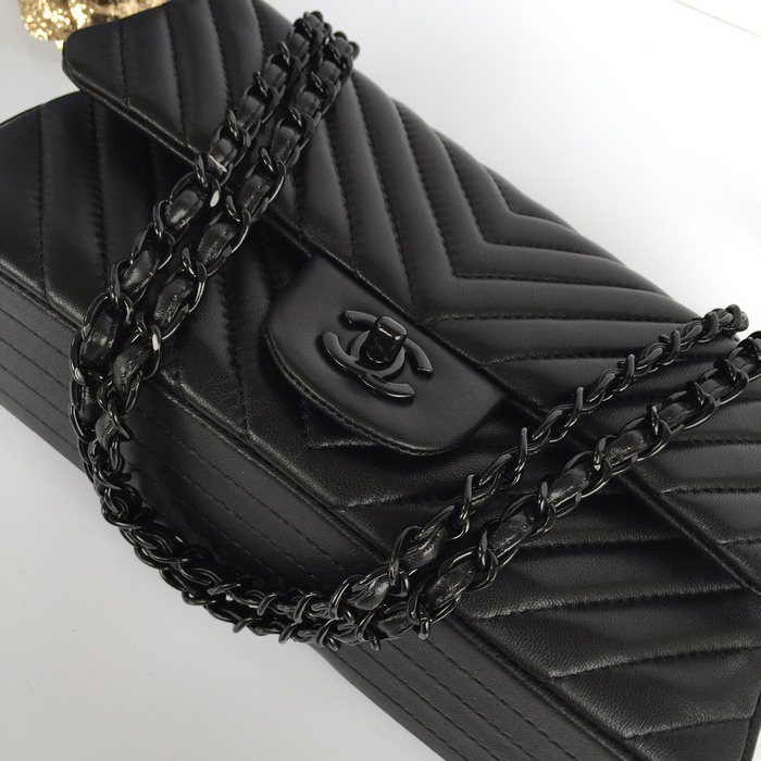 2015 Chanel 2.55 Series Flap Bag Sheepskin Leather 1112 Black