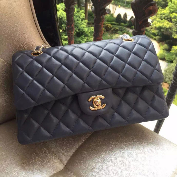 2015 Chanel A1112 Flap Bag Original Sheepskin Leather Gray with Gold