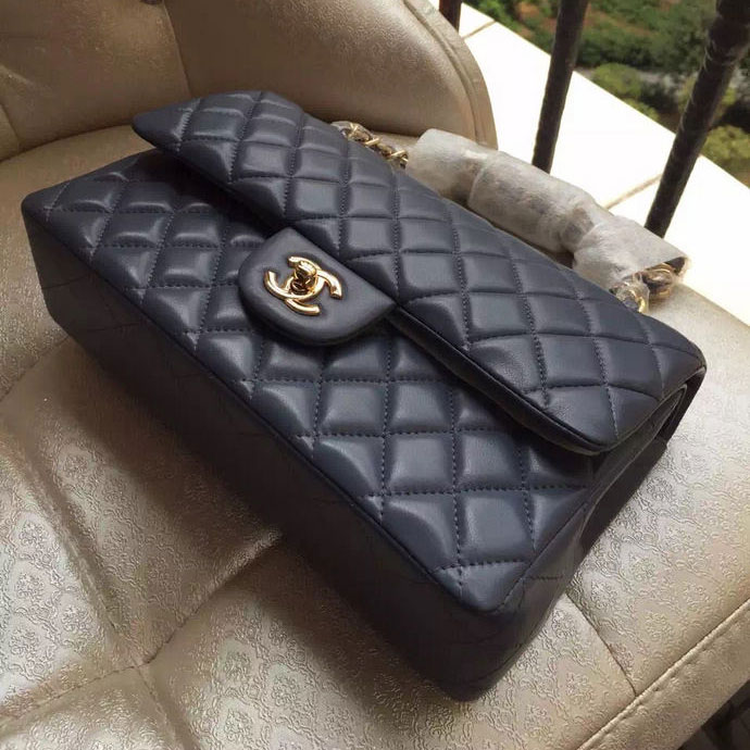 2015 Chanel A1112 Flap Bag Original Sheepskin Leather Gray with Gold