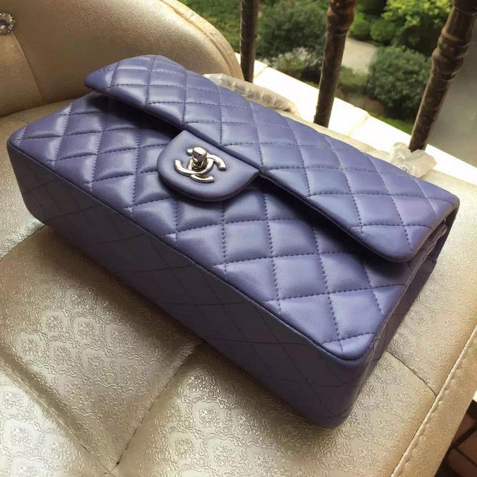 2015 Chanel A1112 Flap Bag Original Sheepskin Leather Lavender with Silver