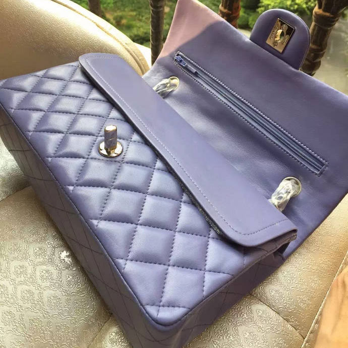 2015 Chanel A1112 Flap Bag Original Sheepskin Leather Lavender with Silver