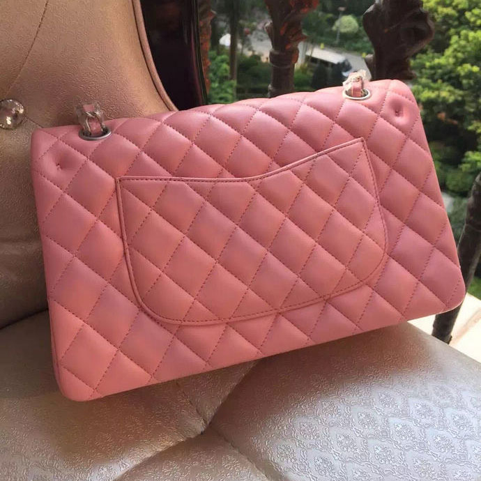 2015 Chanel A1112 Flap Bag Original Sheepskin Leather Pink with Silver