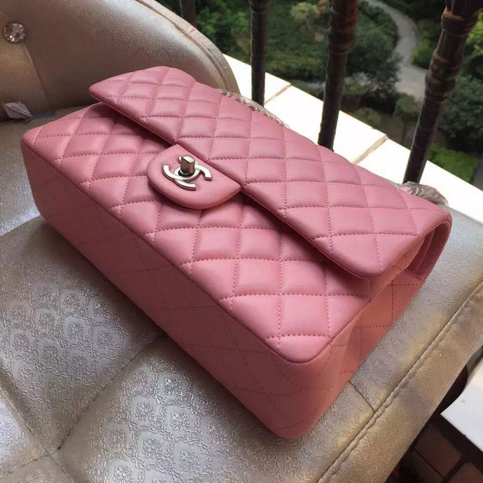 2015 Chanel A1112 Flap Bag Original Sheepskin Leather Pink with Silver