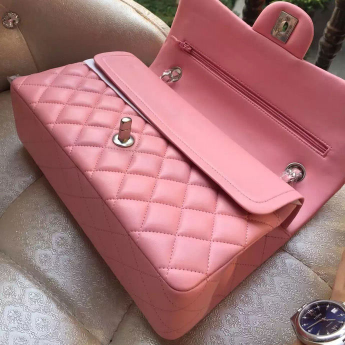 2015 Chanel A1112 Flap Bag Original Sheepskin Leather Pink with Silver