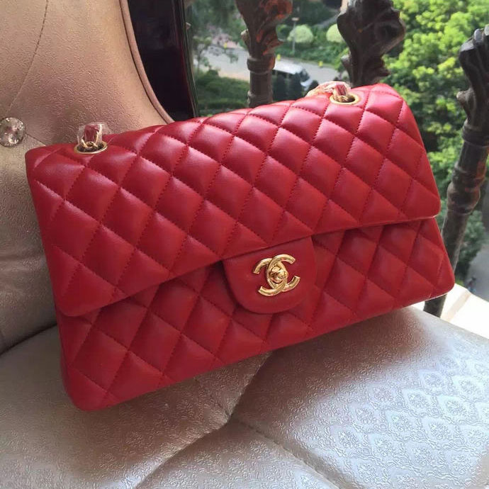 2015 Chanel A1112 Flap Bag Original Sheepskin Leather Red with Gold