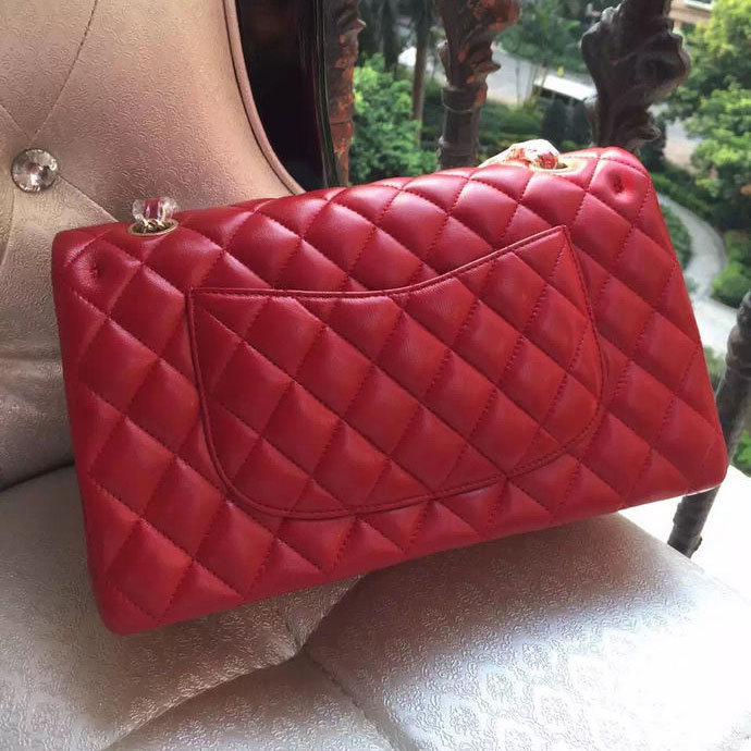 2015 Chanel A1112 Flap Bag Original Sheepskin Leather Red with Gold