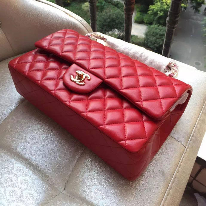 2015 Chanel A1112 Flap Bag Original Sheepskin Leather Red with Gold