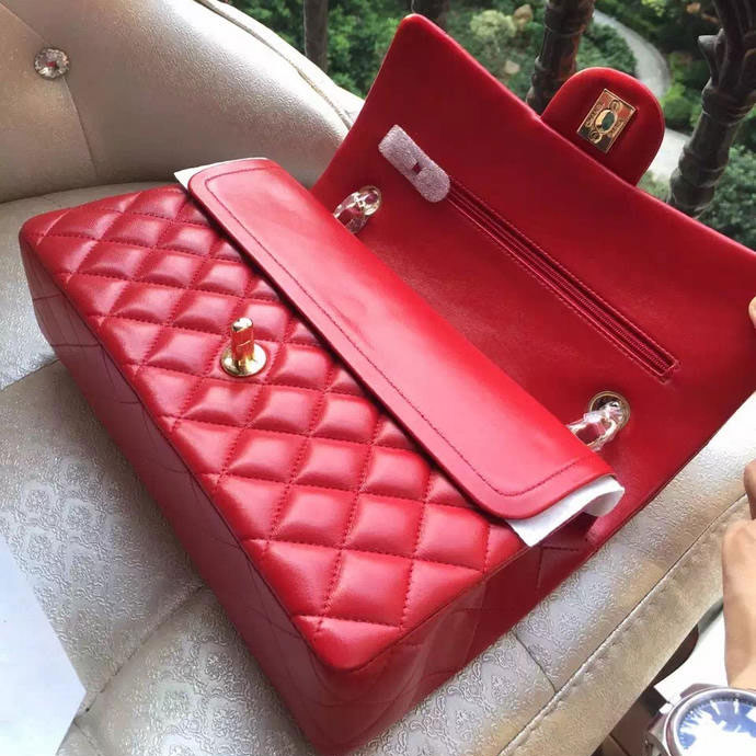 2015 Chanel A1112 Flap Bag Original Sheepskin Leather Red with Gold