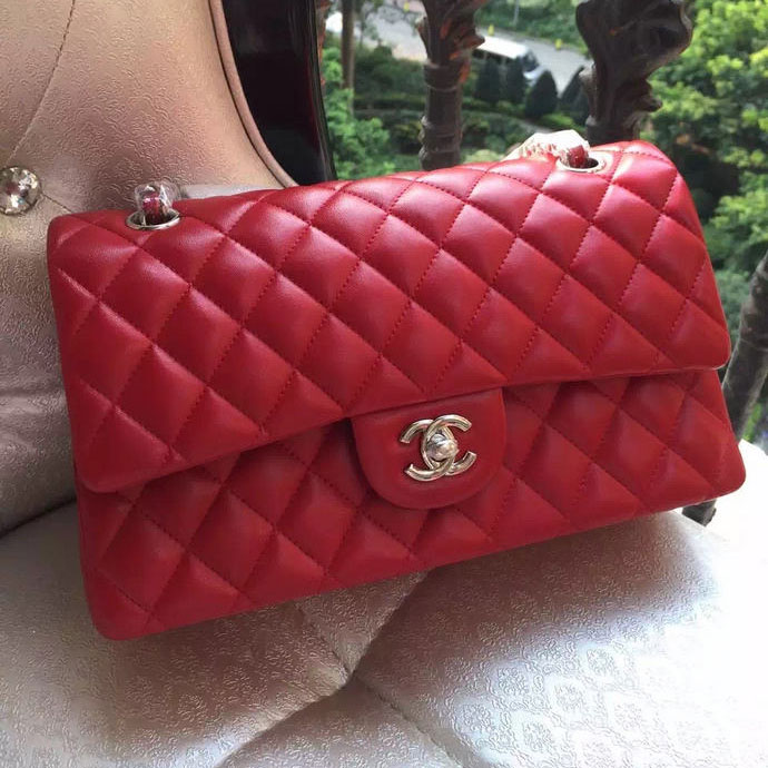 2015 Chanel A1112 Flap Bag Original Sheepskin Leather Red with Silver