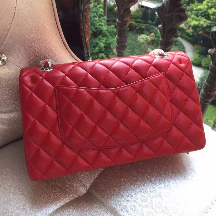 2015 Chanel A1112 Flap Bag Original Sheepskin Leather Red with Silver