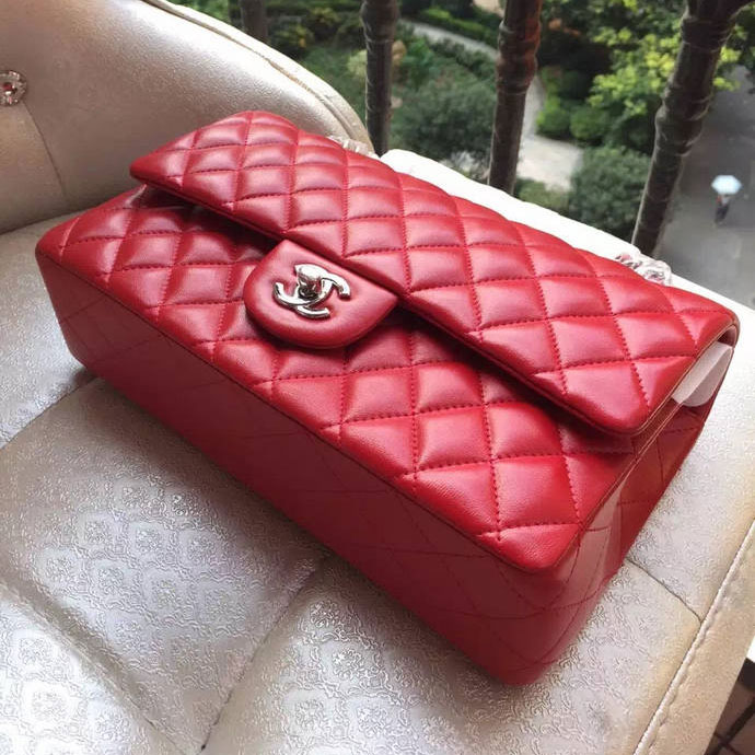 2015 Chanel A1112 Flap Bag Original Sheepskin Leather Red with Silver