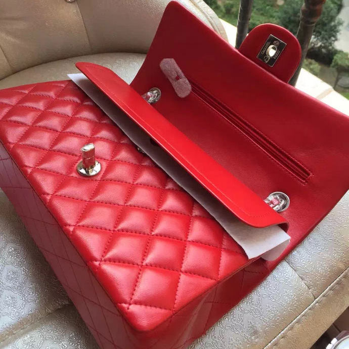 2015 Chanel A1112 Flap Bag Original Sheepskin Leather Red with Silver