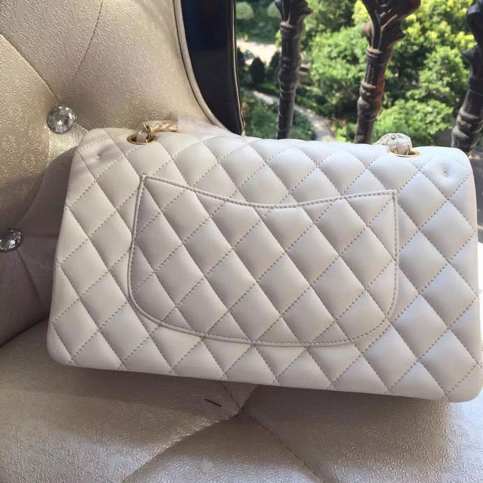 2015 Chanel A1112 Flap Bag Original Sheepskin Leather White with Gold