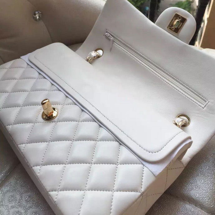 2015 Chanel A1112 Flap Bag Original Sheepskin Leather White with Gold