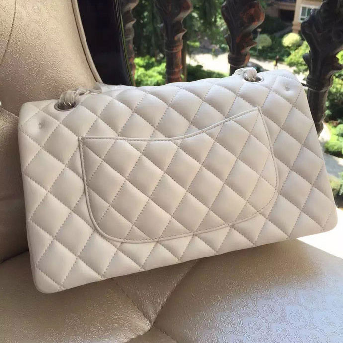 2015 Chanel A1112 Flap Bag Original Sheepskin Leather White with Silver