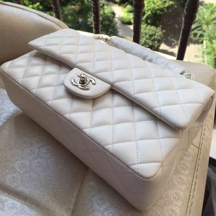 2015 Chanel A1112 Flap Bag Original Sheepskin Leather White with Silver