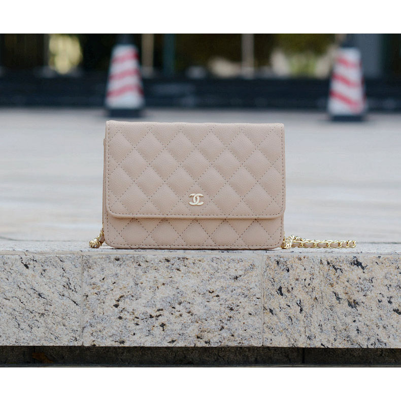 2015 Chanel A33814 Apricot Caviar Leather mini Flap Bag Gold