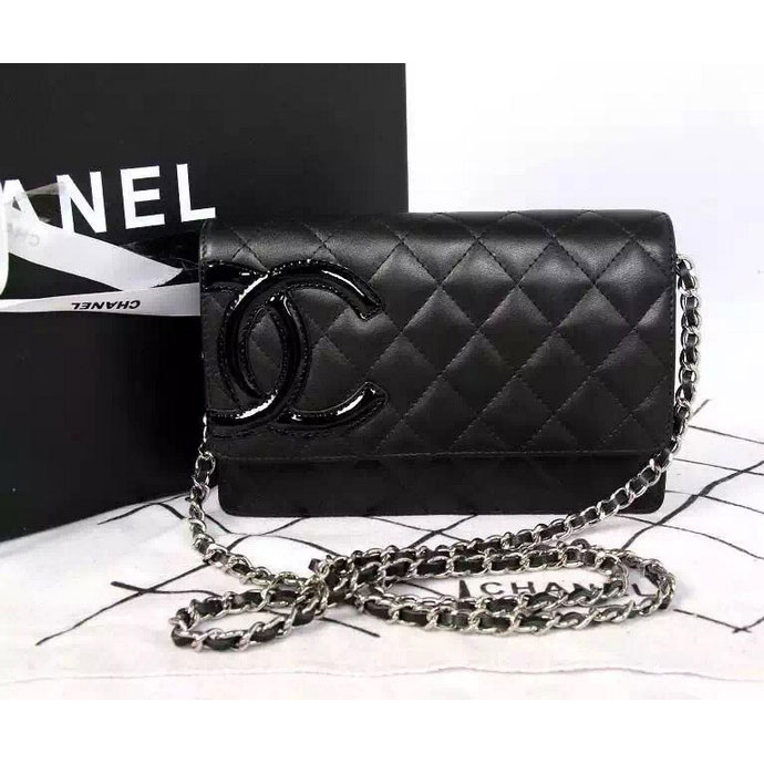 2015 Chanel A33814 Black Original Leather Mini Flap Bag Silver