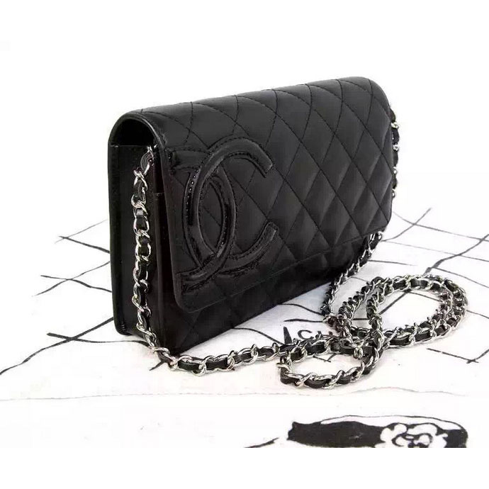 2015 Chanel A33814 Black Original Leather Mini Flap Bag Silver