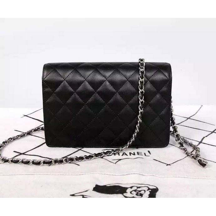 2015 Chanel A33814 Black Original Leather Mini Flap Bag Silver