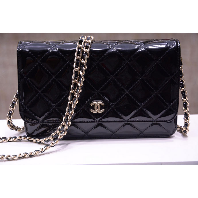 2015 Chanel A33814 Black Original Patent Leather mini Flap Bag Gold