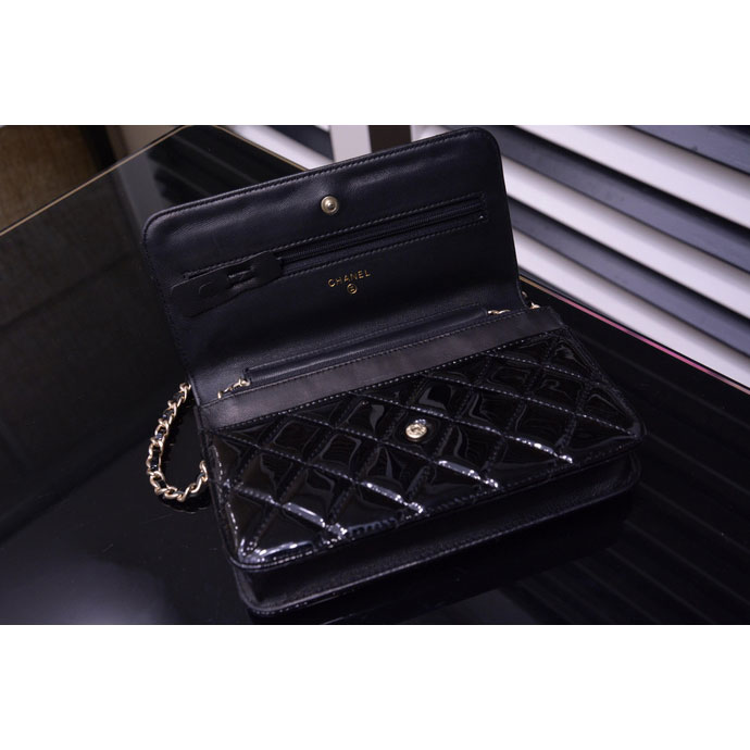 2015 Chanel A33814 Black Original Patent Leather mini Flap Bag Gold