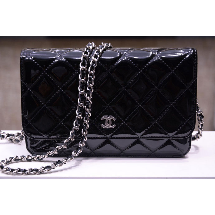 2015 Chanel A33814 Black Original Patent Leather mini Flap Bag Silver