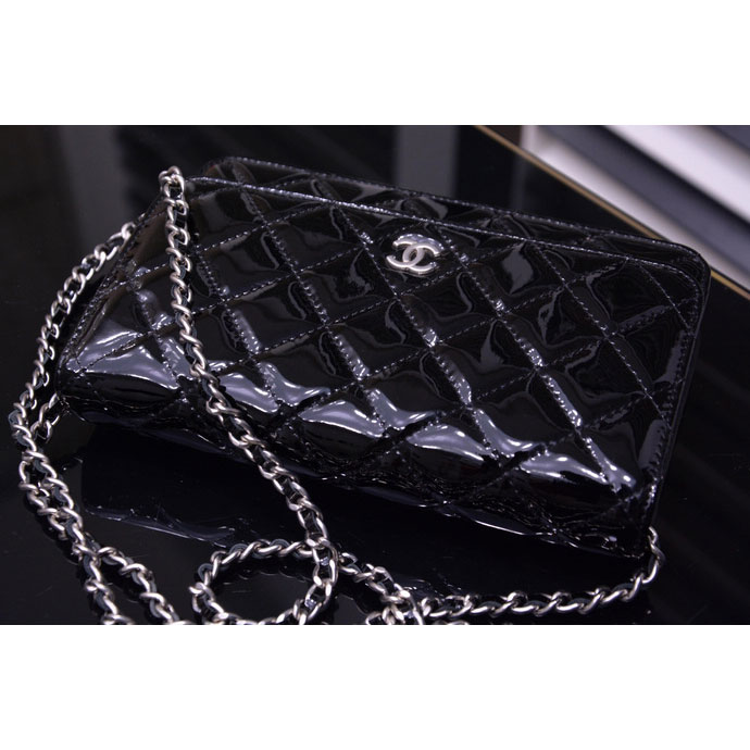 2015 Chanel A33814 Black Original Patent Leather mini Flap Bag Silver