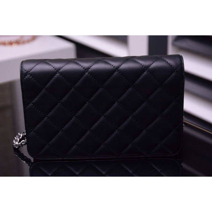 2015 Chanel A33814 Black Original Sheepskin Leather Mini Flap Bag Silver