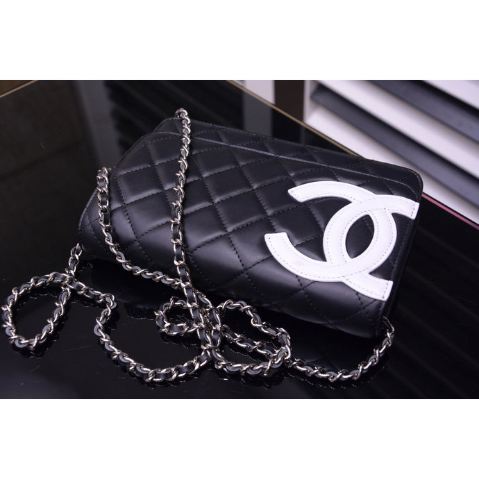 2015 Chanel A33814 Black Original Sheepskin Leather Mini Flap Bag Silver