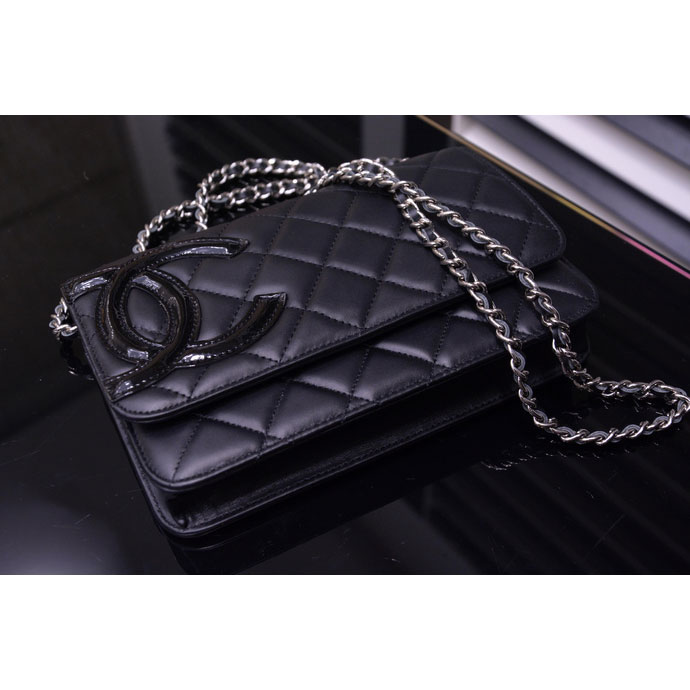 2015 Chanel A33814 Black Original Sheepskin Leather Mini Flap Bag Silver