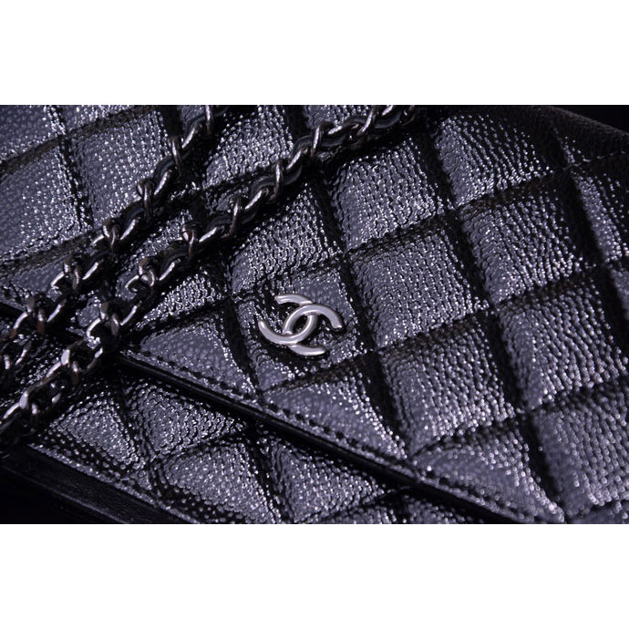 2015 Chanel A33814 Black Light Caviar Leather mini Flap Bag Ancient silver