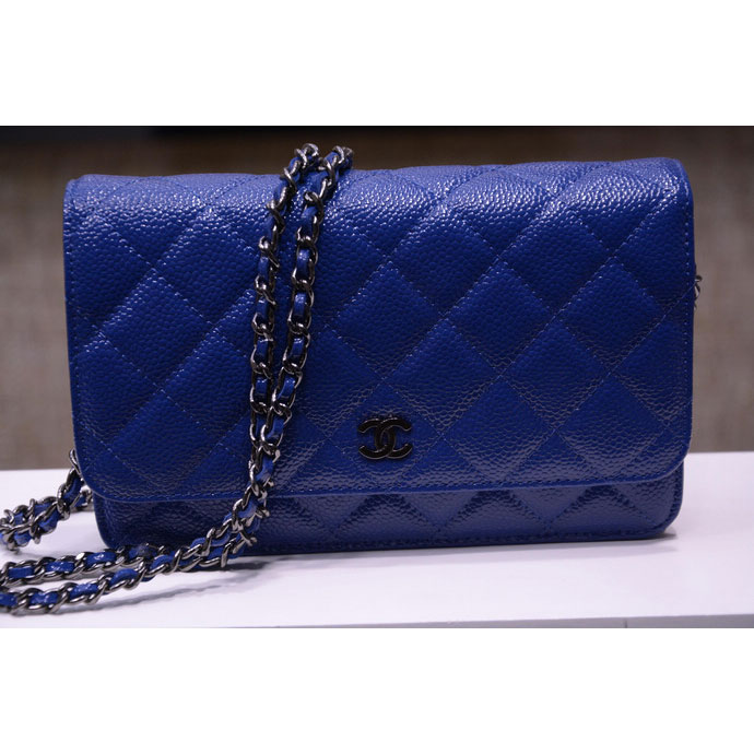 2015 Chanel A33814 Blue Light Caviar Leather mini Flap Bag Ancient silver