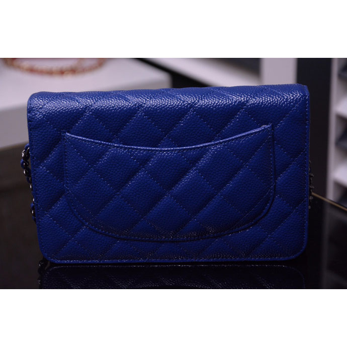 2015 Chanel A33814 Blue Light Caviar Leather mini Flap Bag Ancient silver