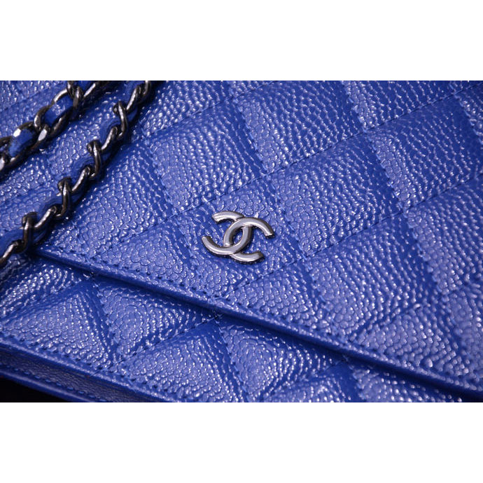 2015 Chanel A33814 Blue Light Caviar Leather mini Flap Bag Ancient silver