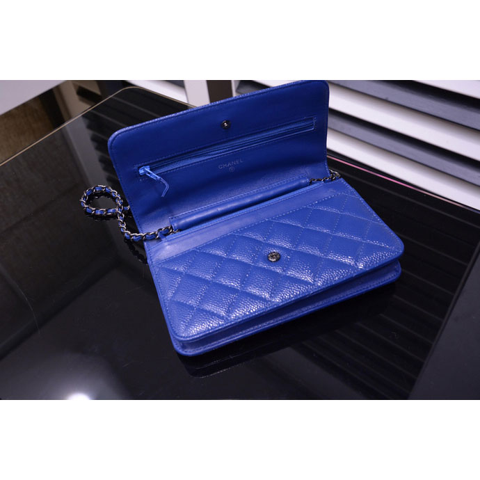 2015 Chanel A33814 Blue Light Caviar Leather mini Flap Bag Ancient silver