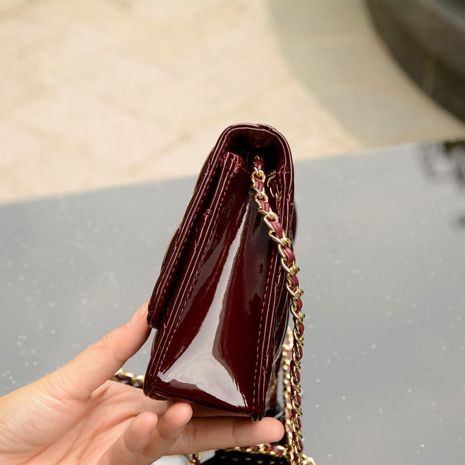 2015 Chanel A33814 Claret Patent Leather mini Flap Bag Gold