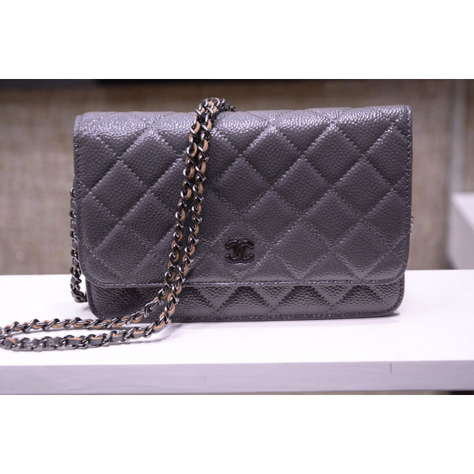 2015 Chanel A33814 Gray Light Caviar Leather mini Flap Bag Ancient silver