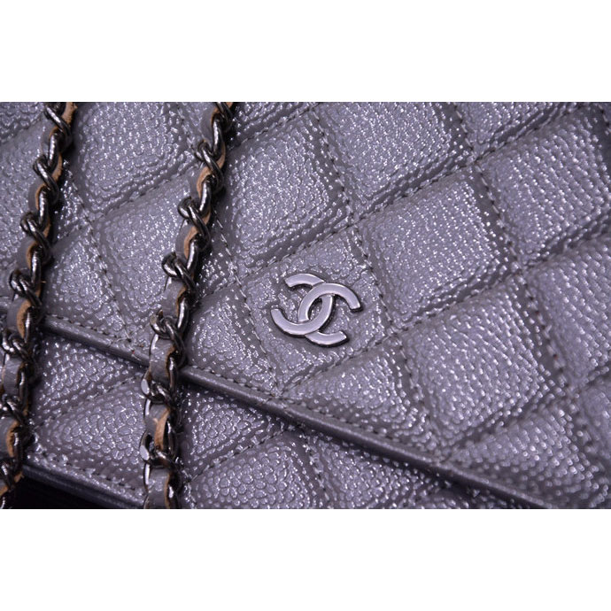 2015 Chanel A33814 Gray Light Caviar Leather mini Flap Bag Ancient silver