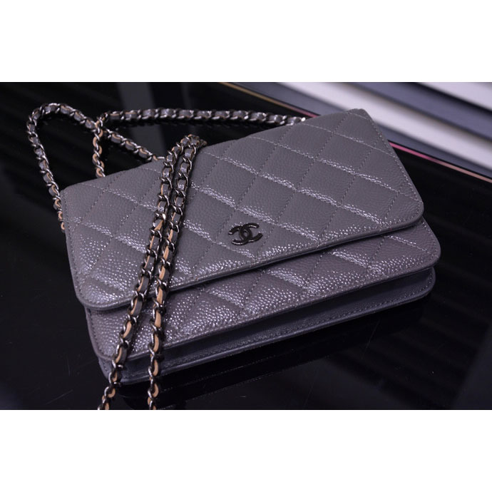 2015 Chanel A33814 Gray Light Caviar Leather mini Flap Bag Ancient silver