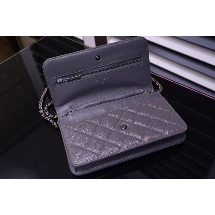 2015 Chanel A33814 Gray Light Caviar Leather mini Flap Bag Ancient silver